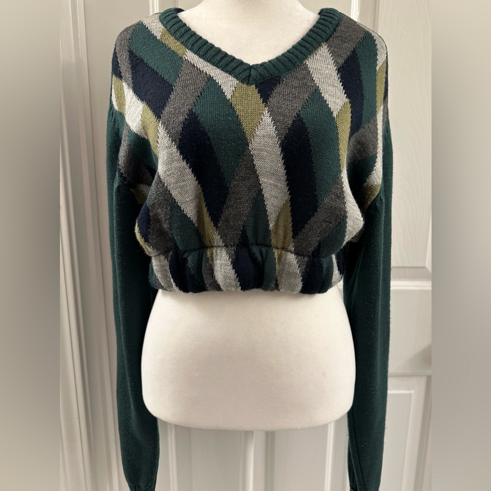 Proline Vintage Retro V-neck Sweater For Women Trendy Short To Waist Size‎ XL
